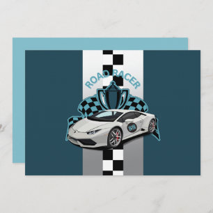 Racing Auto grün, schwarz & weiß Geburtstag Einladung