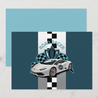 Racing Auto grün, schwarz & weiß Geburtstag Einladung