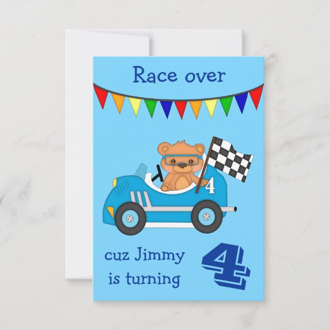 Racing Bear Kindergeburtstag Party Einladung (Vorderseite)