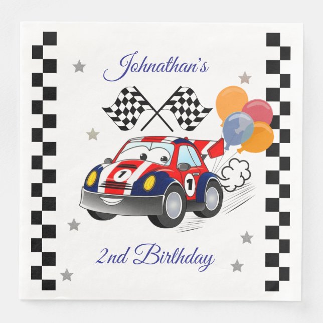Racing Birthday Party | Race Car & Checked Flag Serviette (Vorderseite)