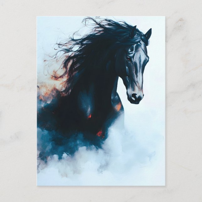  Racing Black Horse Portrait Minimalist Ankündigungspostkarte (Vorderseite)
