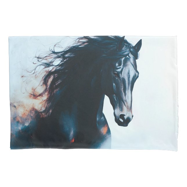  Racing Black Horse Portrait Minimalist Kissenbezug (Vorderseite)