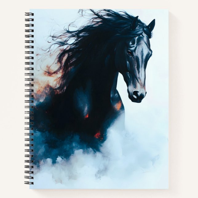  Racing Black Horse Portrait Minimalist Notizbuch (Vorderseite)