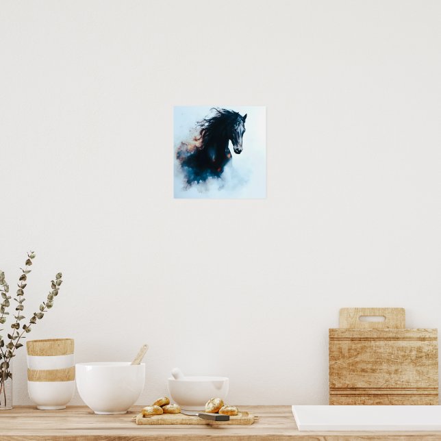  Racing Black Horse Portrait Minimalist Poster (Küche)