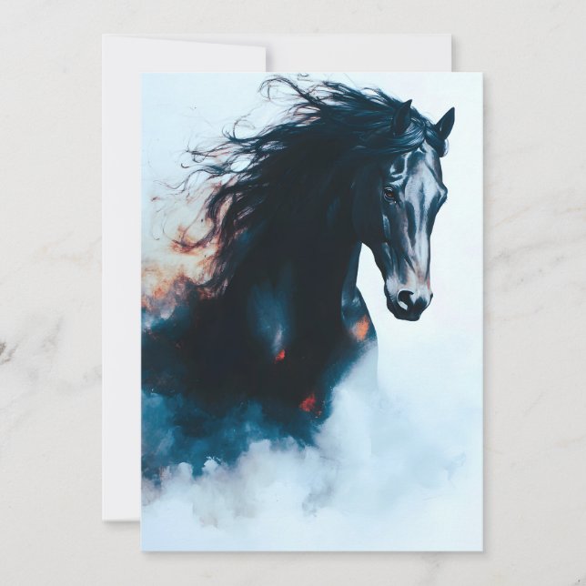 Racing Black Horse Portrait Minimalistisch Ankündigung (Vorderseite)