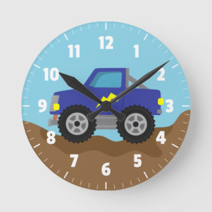 Racing Blue Monster Truck, für Jungenzimmer Runde Wanduhr