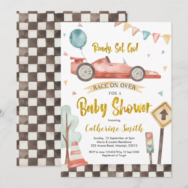 Racing Boy Baby Shower Einladung (Vorne/Hinten)
