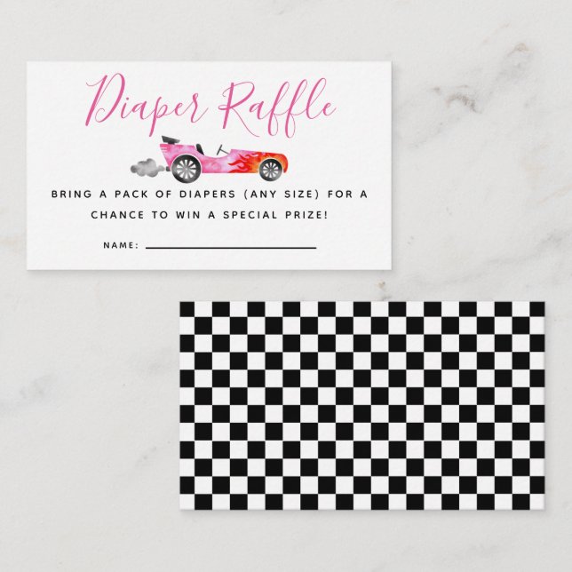Racing Car Baby Dusche Windelwanne Raffle Ticket Begleitkarte (Vorne/Hinten)