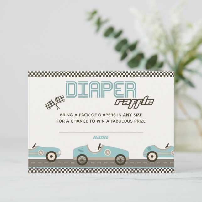Racing Car Baby Dusche Windelwaschkarte Einladung (Stehend Vorderseite)