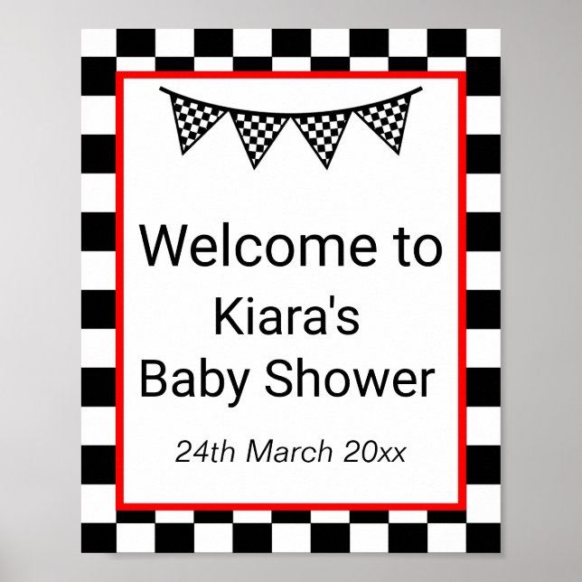Racing Car Baby Duschzeichen DRUCKT Poster (Vorne)