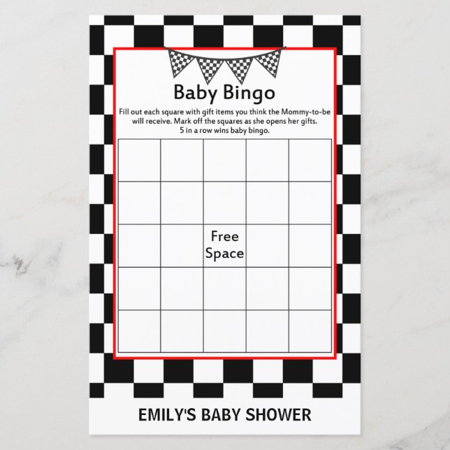 Racing Car Baby Shower Game PRINTED (Vorderseite)