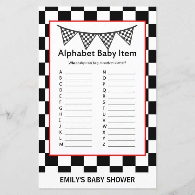 Racing Car Baby Shower Game PRINTED (Vorderseite)