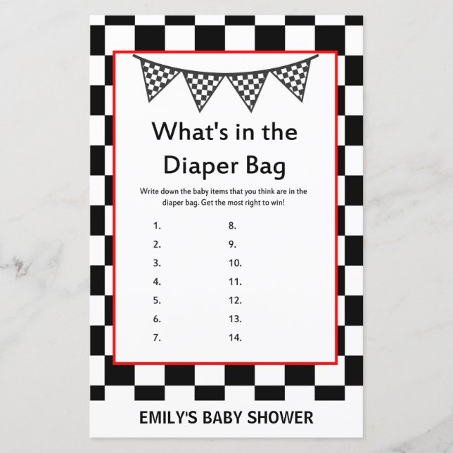 Racing Car Baby Shower Game PRINTED (Vorderseite)
