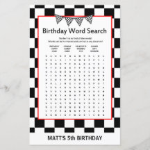 Racing Car Birthday Game PRINTED