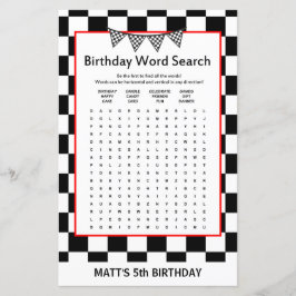 Racing Car Birthday Game PRINTED