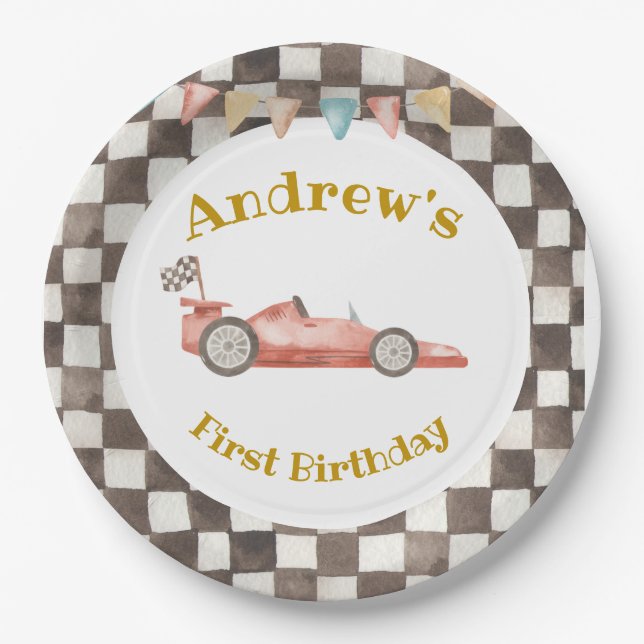 Racing Car Birthday Papiertafel Pappteller (Vorderseite)