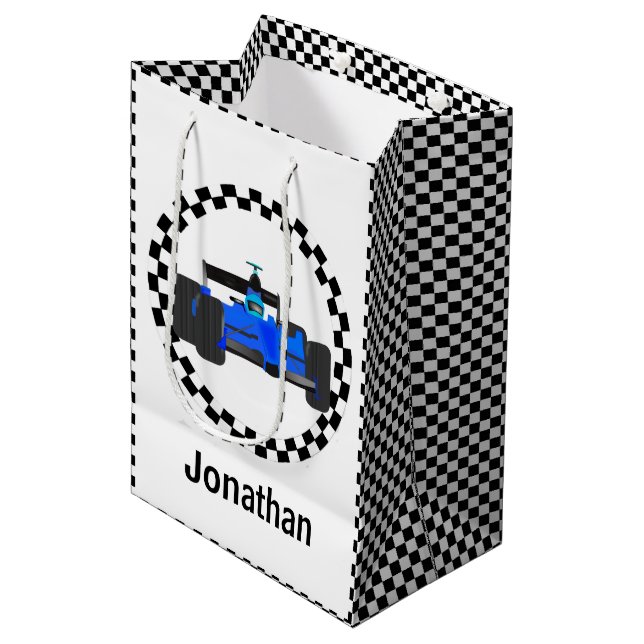 Racing Car Checkered Muster Geschenktasche Mittlere Geschenktüte (Vorderseite Schrägansicht)