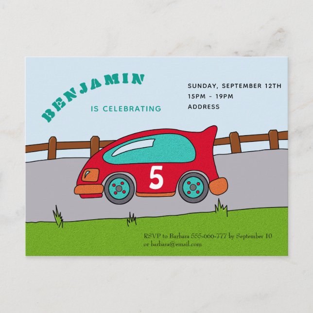 Racing Car Geburtstagsparty Einladung (Vorderseite)