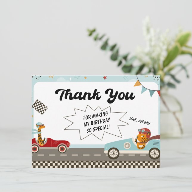 Racing Car Motor Geburtstag Danke Karte (Stehend Vorderseite)
