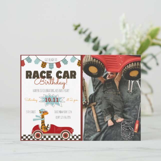 Racing Car Schnelle Einladung zum Geburtstag mit F (Stehend Vorderseite)