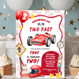 Racing Car Two Fast 2. Geburtstag Einladung