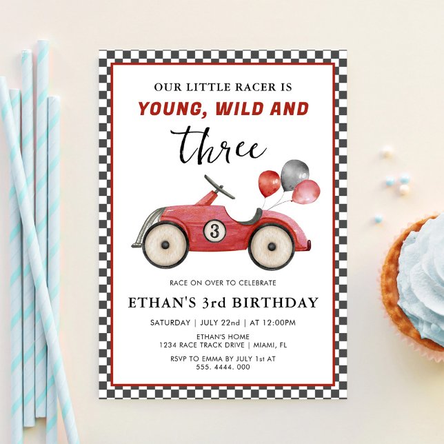 Racing Car Young Wild & Three Boys Geburtstag Einladung (Von Creator hochgeladen)