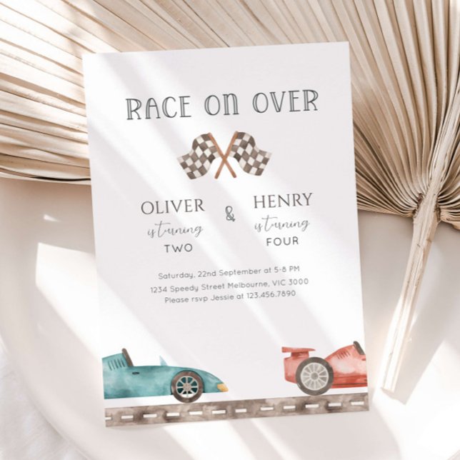 Racing Cars Siblings Joint Birthday Party Einladung (Von Creator hochgeladen)