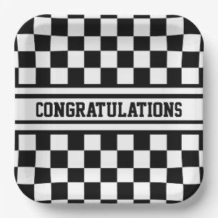 Racing Checkered Sieger Flag Schwarz-Weiß Pappteller