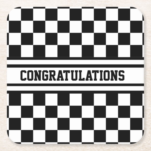 Racing Checkered Sieger Flag Schwarz-Weiß Rechteckiger Pappuntersetzer (Vorderseite)
