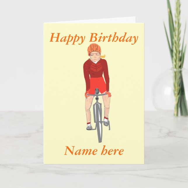 Racing Cyclist, woman add name and text Karte (Vorderseite)