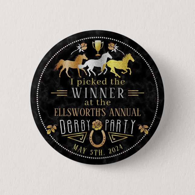 Racing Derby Day Party Art Deco Gewinner Preis Button (Vorderseite)