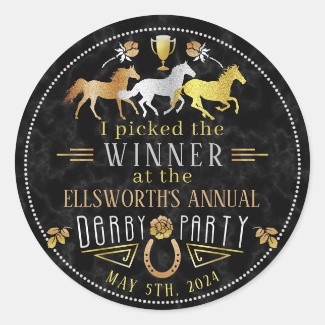 Racing Derby Day Party Art Deco Gewinner Preis Runder Aufkleber (Vorderseite)