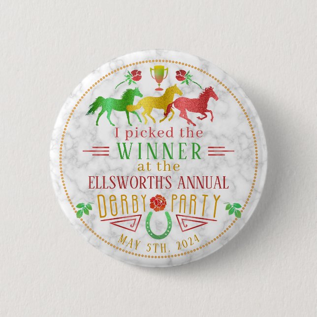 Racing Derby Day Party Colorful Gewinner Preis Button (Vorderseite)
