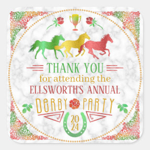 Racing Derby Day Party Farbenfroh Vielen Dank Quadratischer Aufkleber