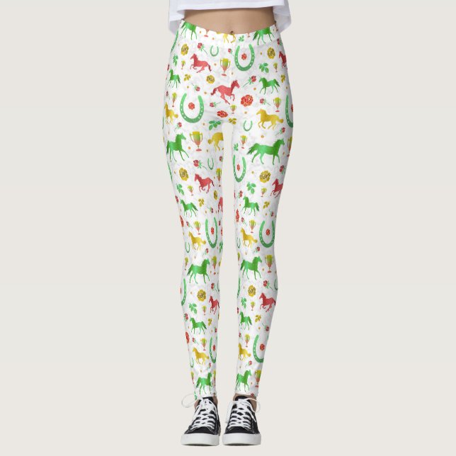 Racing Derby Day Party farbenfrohe Muster Leggings (Vorderseite)