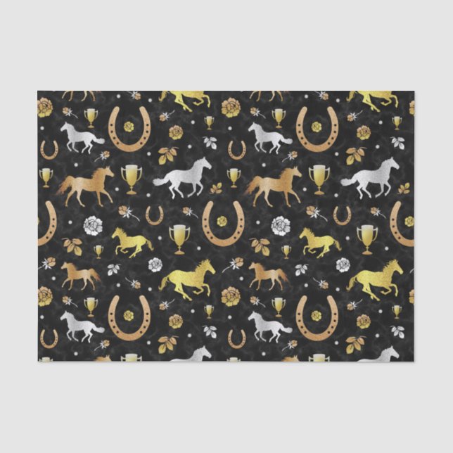 Racing Derby Day Party Schwarzes Gold Muster Seidenpapier (Vorderseite)