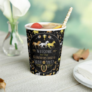 Racing Derby Day Party Schwarzes Gold Willkommen Pappbecher