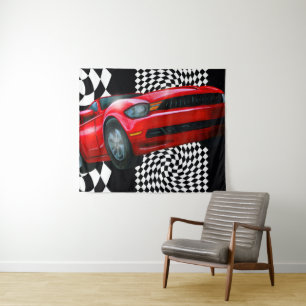 Racing Dreams Hot Red Car Tapestory Wandteppich