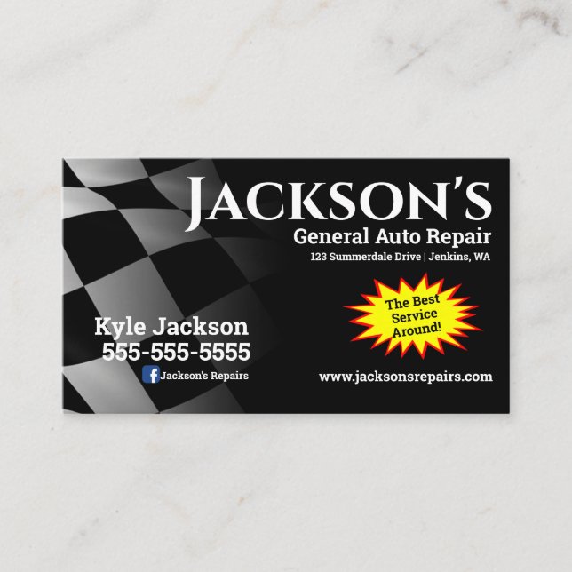 Racing Flag Auto Reparatur-Visitenkarte Visitenkarte (Vorderseite)