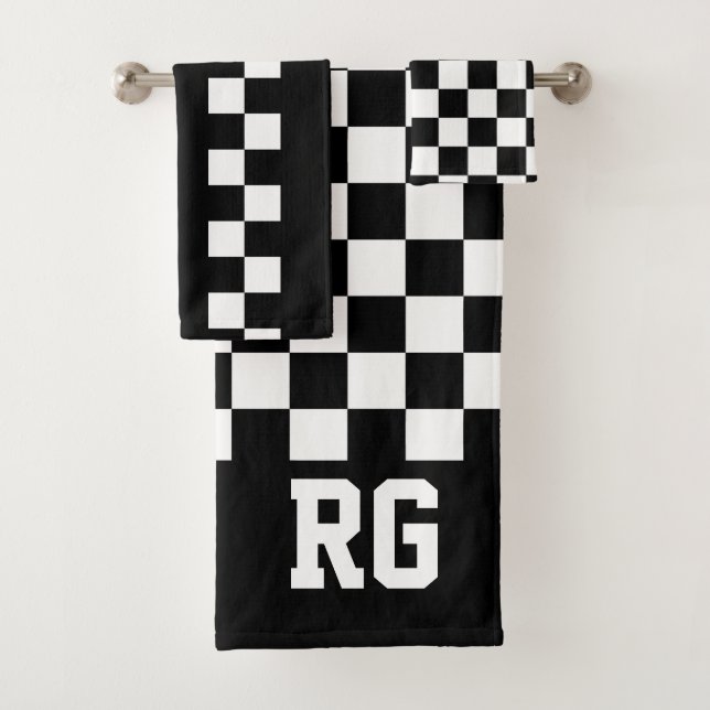 Racing Flag Schwarz-weiß Checked Personalisiert Badhandtuch Set (Insitu)