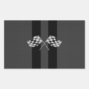 Racing Flags auf Carbon Fibre Black Stripes Rechteckiger Aufkleber
