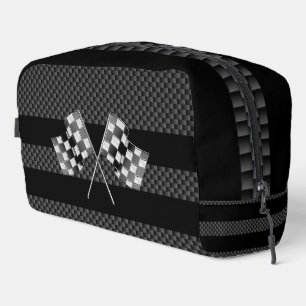 Racing Flags auf Carbon Fibre Black Stripes Waschbeutel