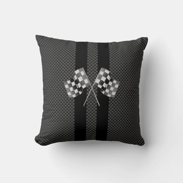 Racing Flags auf Streifen Carbon Fibre wie Style Kissen (Vorderseite)