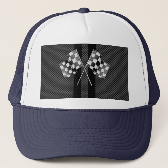 Racing Flags auf Streifen Carbon Fibre wie Style Truckerkappe (Vorderseite)