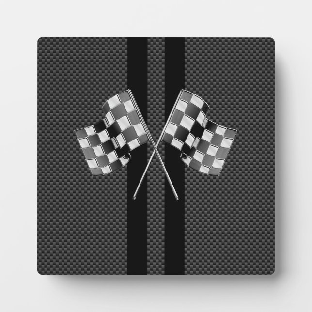 Racing Flags on Stripes Carbon Fiber Like Style Fotoplatte (Vorderseite)