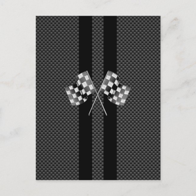 Racing Flags Stripes im Carbon Fibre Style Dekor Postkarte (Vorderseite)