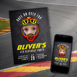 Racing Helmet Foto Geburtstagsparty Einladung