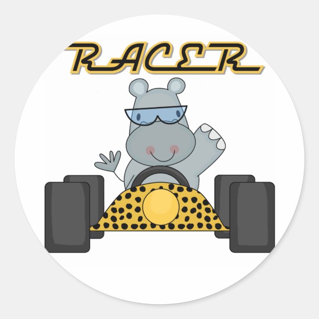Racing Hippo T - Shirt und Geschenke Runder Aufkleber (Vorderseite)
