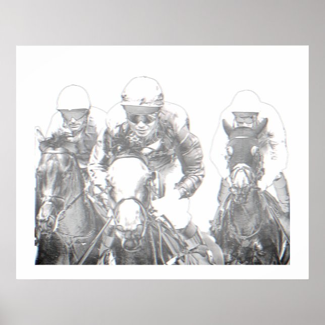 Racing Jockey Riding Schwarz-weiß Print Poster (Vorne)