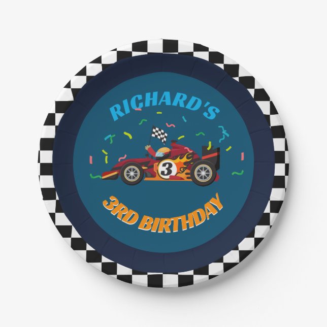 Racing Kid's Geburtstag Race Car Thema Einladung Pappteller (Vorderseite)